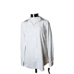 My Collection Long Sleeve Button Up Shirt Collared Sparkling Top White Size 14